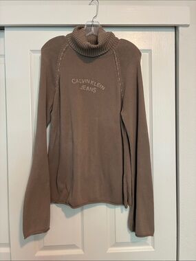 Calvin Klein Jeans Taupe Ribbed Turtleneck Sweater
